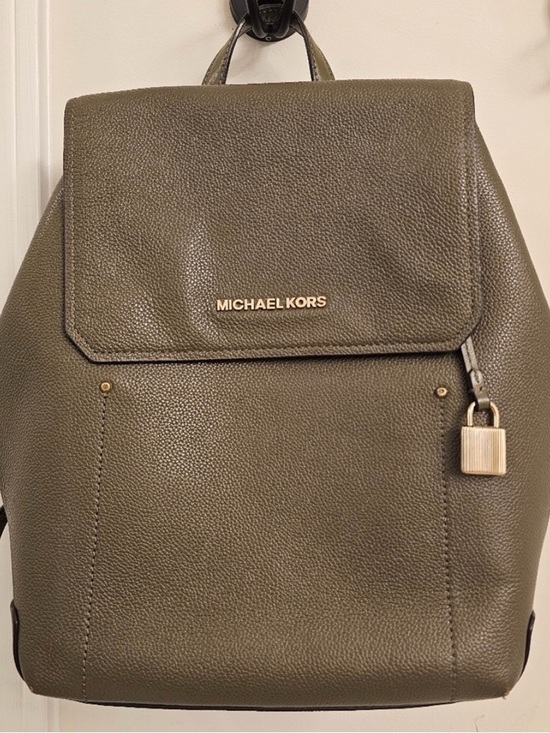 Michael Kors Handbags - Michael Kors Olive Pebbled Leather Backpack with Gold Hardware
